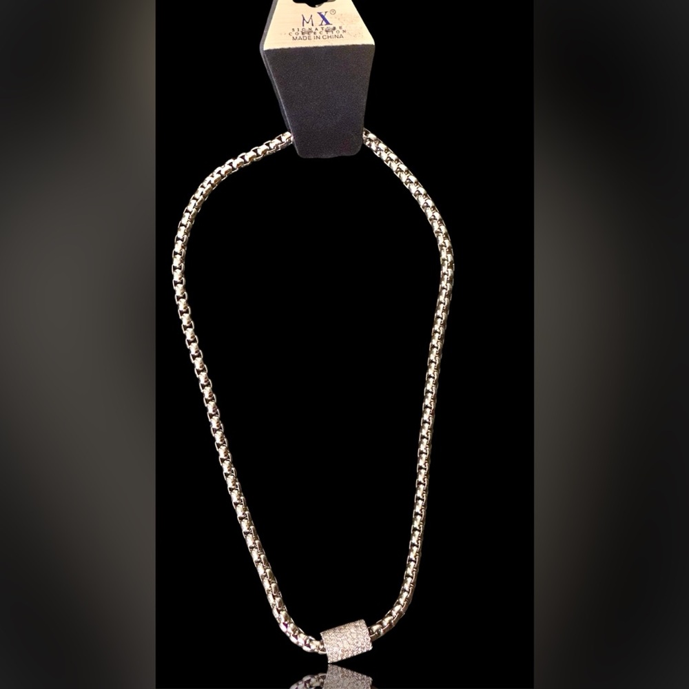 MillenX Rhodium Silver Sparkle Pave Necklace Strong Magnetic Closure NWT